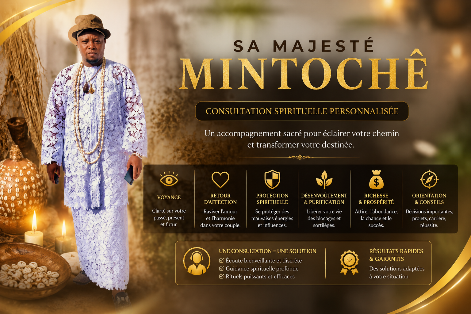 Sa majesté Mintochê, marabout du benin , marabout france